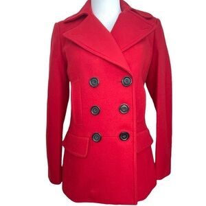 Banana Republic Red Double Breasted Short Italian Wool Coat Sz XS